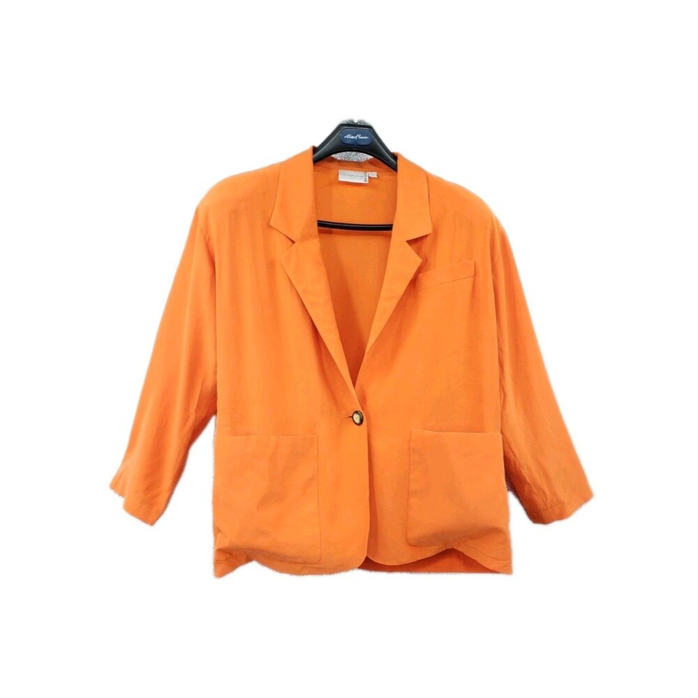 Vintage Liz Claiborne Collection Silk Blazer Size M Bright Orange Shoulder Pads